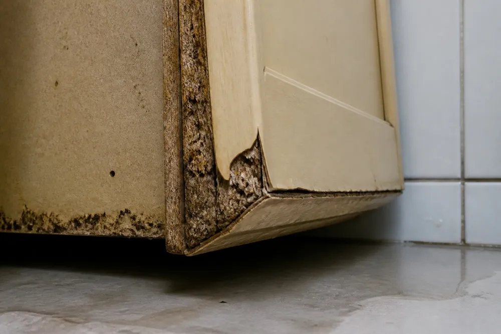Close-up view of furniture areas prone to damage in humid environments.