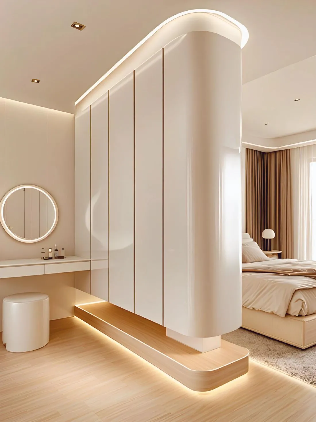 Creamy-Style Custom Wardrobe with Floating Vanity &mdash; Whole-House Custom Furniture